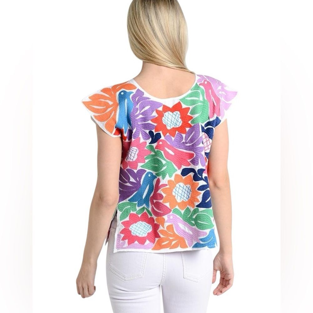 J Marie Multicolor Floral Embroidered Folk Boho Artisan Cottagecore Top Size M - Picture 2 of 7
